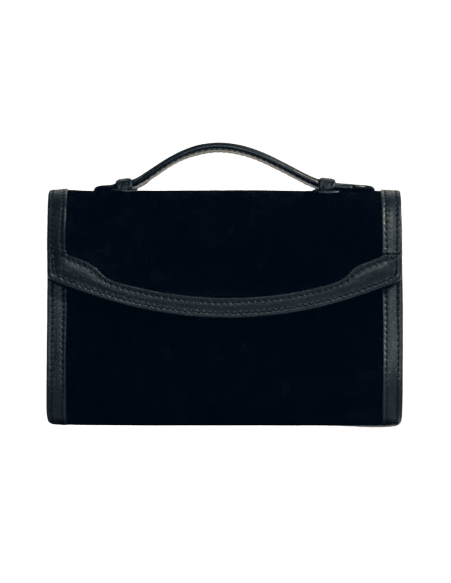 Hunting Season black suede top handle clutch with Western-inspired leather trim