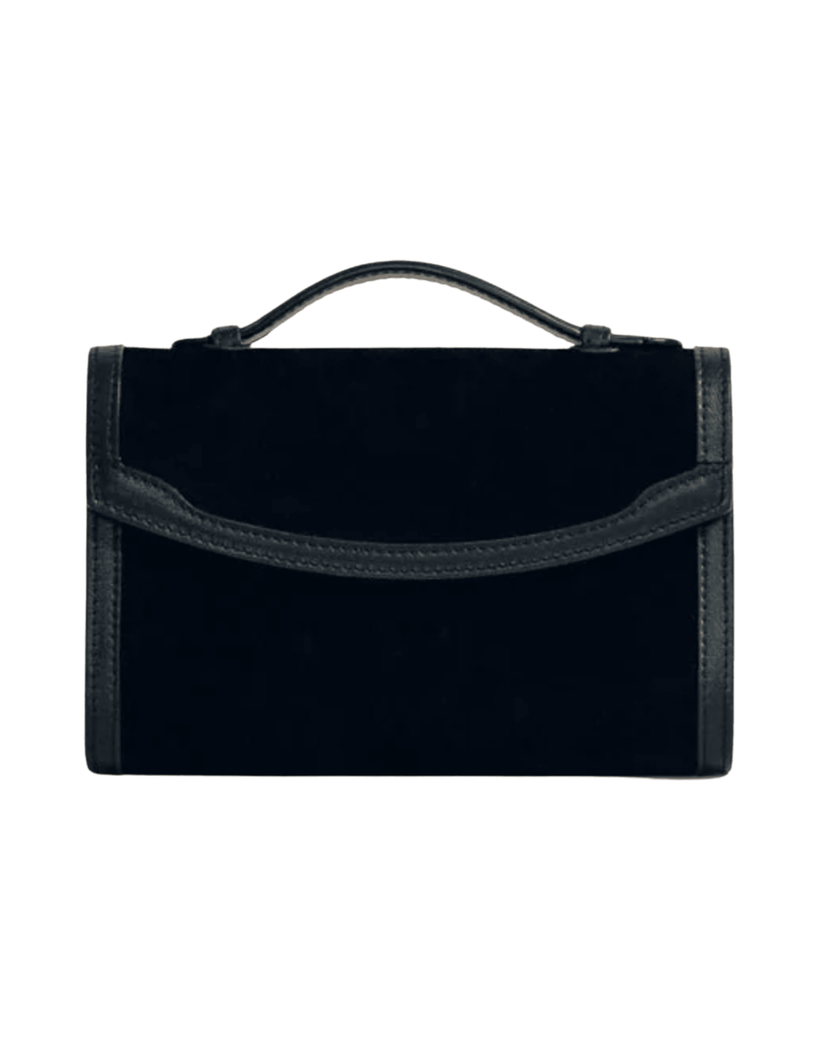 Hunting Season black suede top handle clutch with Western-inspired leather trim