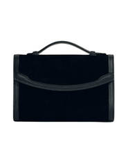 Hunting Season black suede top handle clutch with Western-inspired leather trim