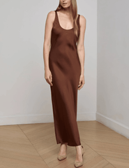  L’AGENCE Akiya Scoop Neck Midi Dress in Hot Fudge front view
