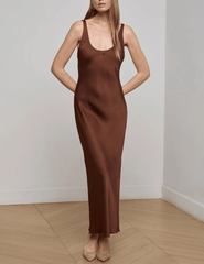  L’AGENCE Akiya Scoop Neck Midi Dress in Hot Fudge front view