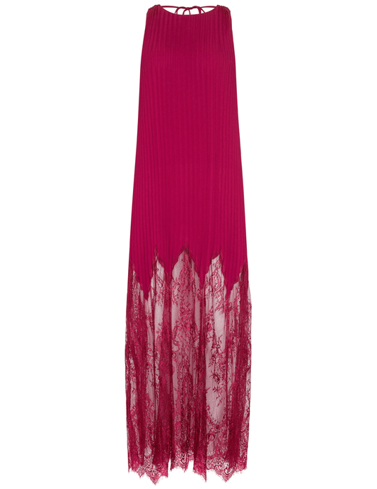L’AGENCE Adalynn Combination Pleated Maxi Dress in Black Cherry