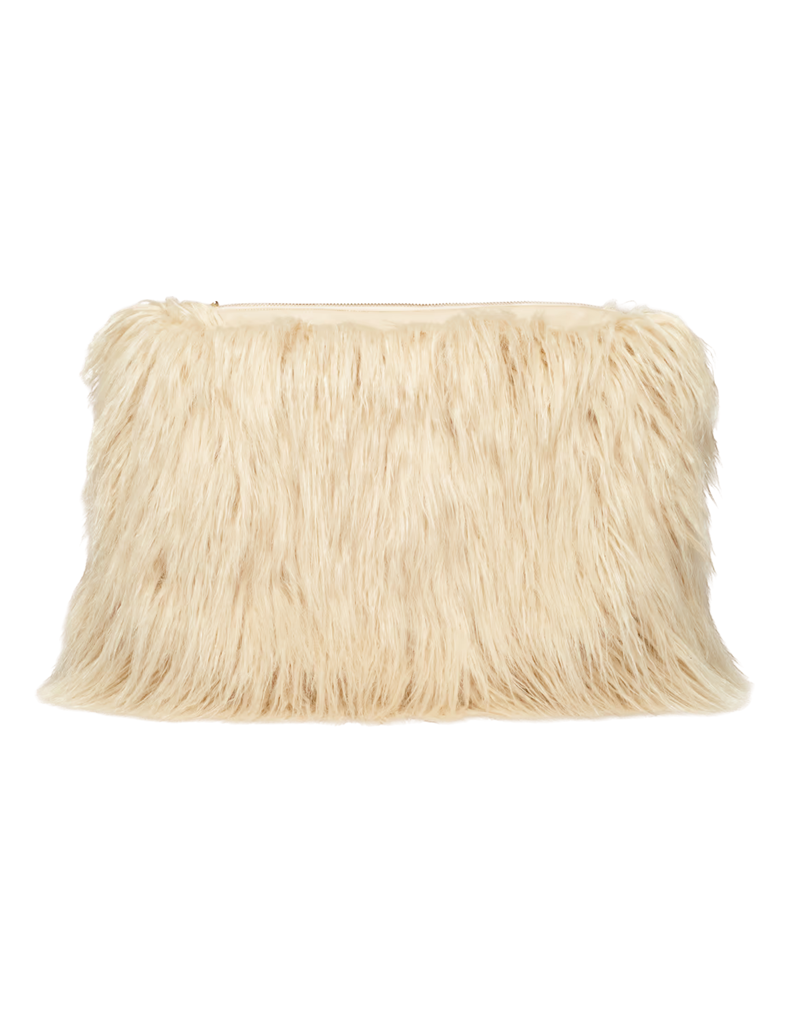 L'AGENCE Adelina Faux Fur Clutch in Biscuit, product view.