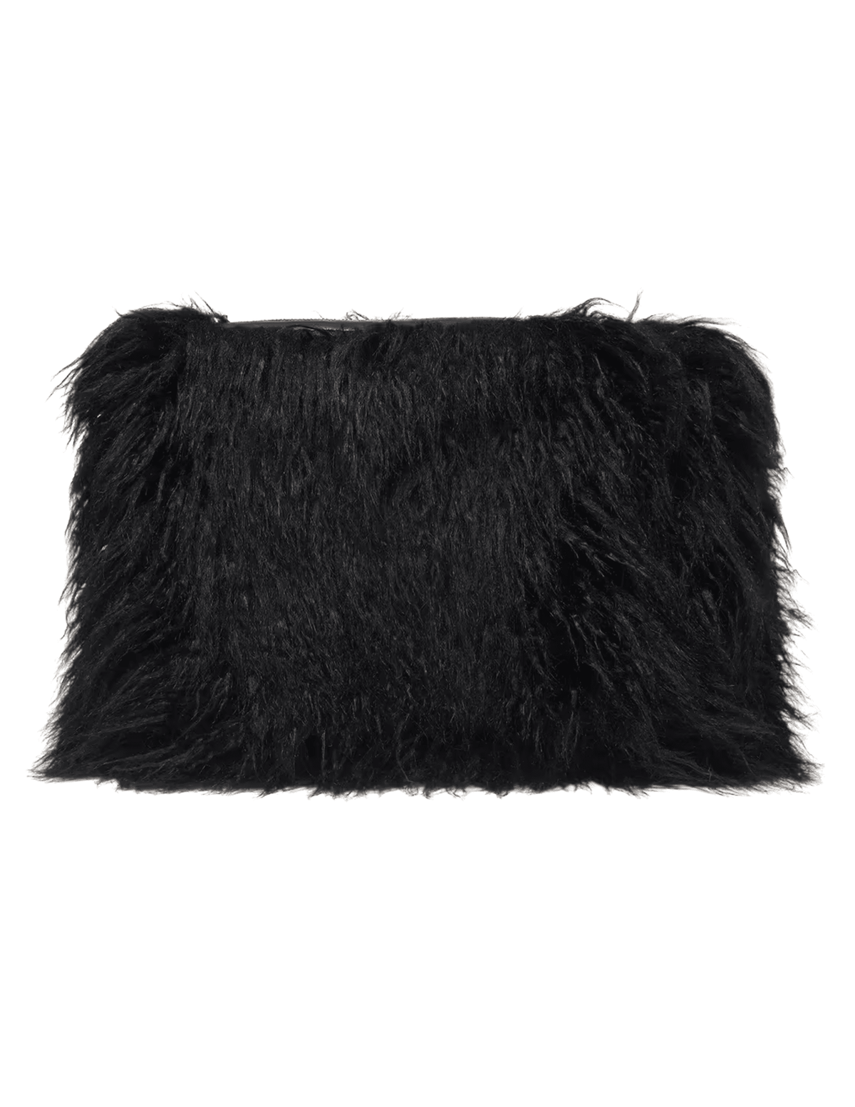 L'AGENCE Adelina Faux Fur Clutch in Black, front view.