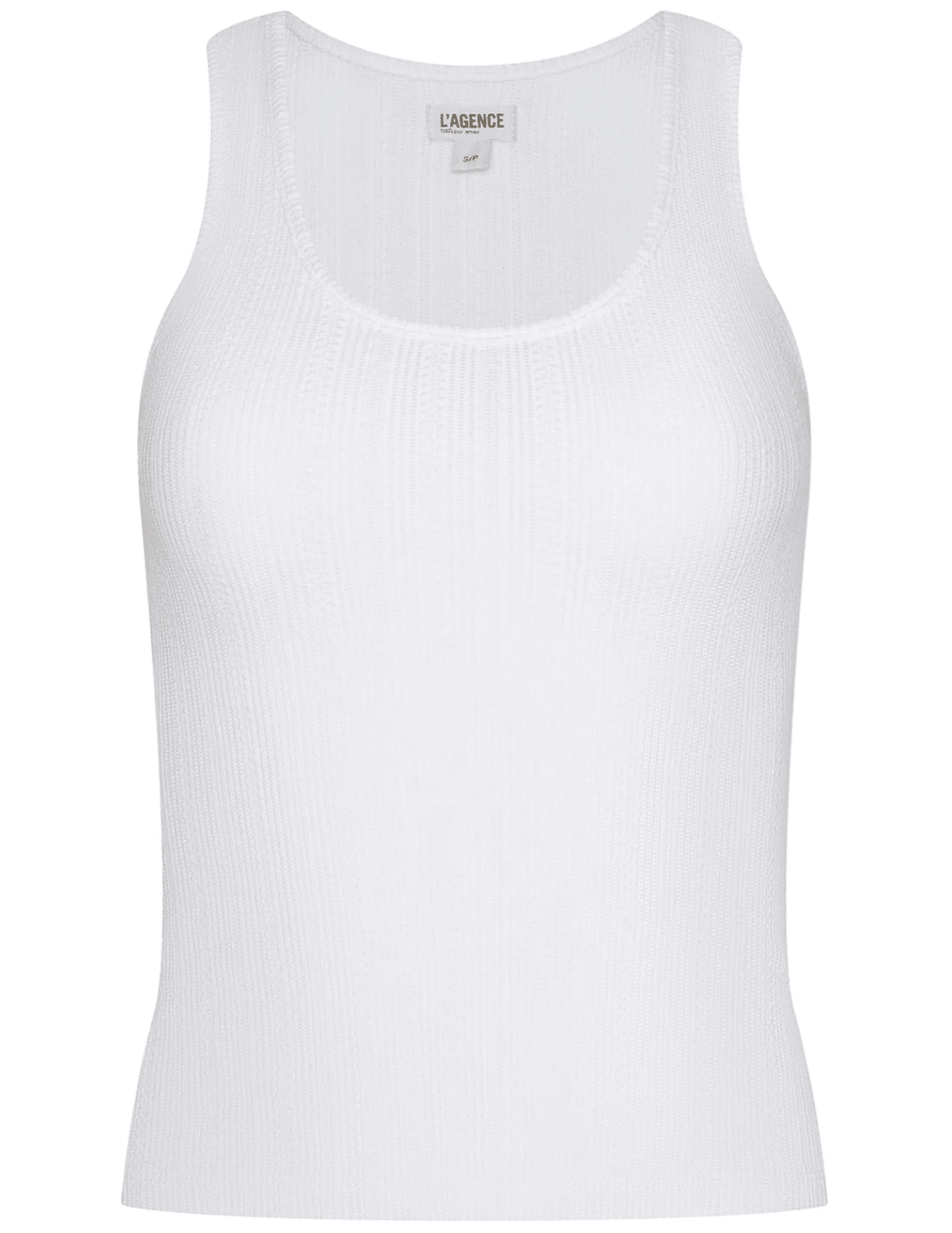 L'AGENCE Adira pointelle rib scoop neck tank top in antique white