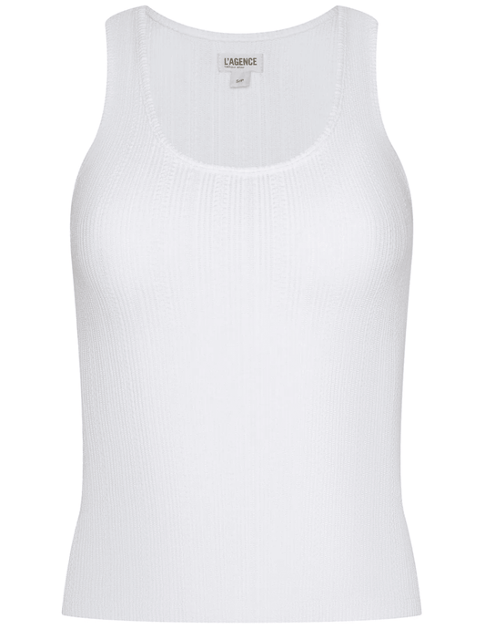 L'AGENCE Adira pointelle rib scoop neck tank top in antique white