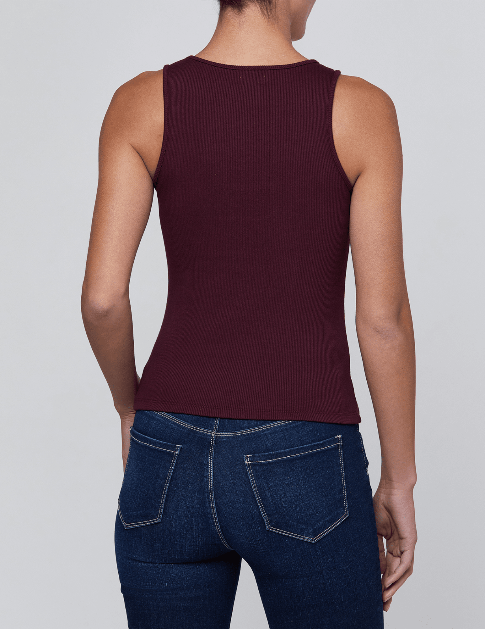 Back view of L’AGENCE Adira Scoop Neck Tank in Deep Sangria