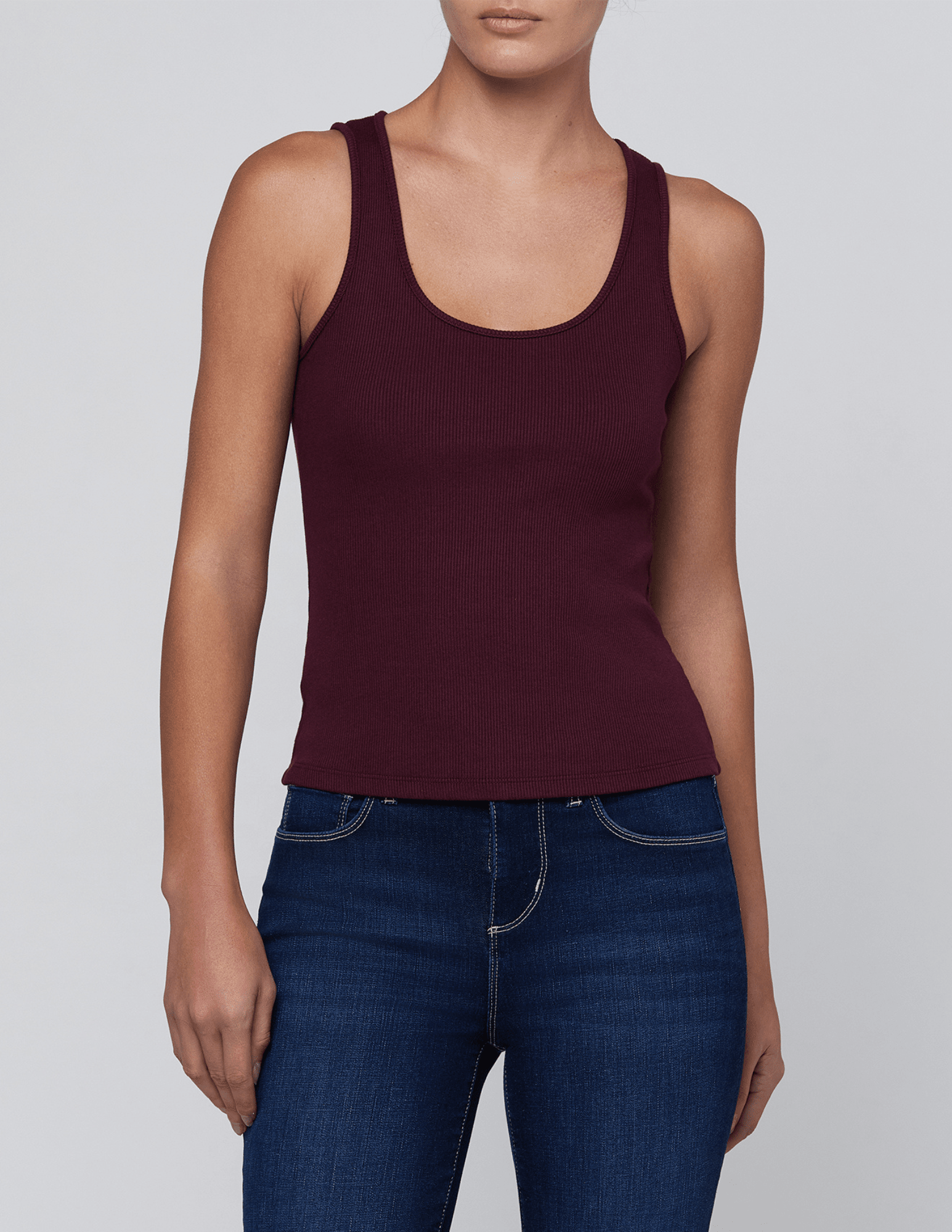 Front view of L’AGENCE Adira Scoop Neck Tank in Deep Sangria