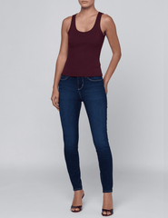 L’AGENCE Adira Scoop Neck Tank in Deep Sangria with jeans