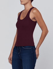 Side view of L’AGENCE Adira Scoop Neck Tank in Deep Sangria