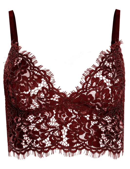 L’AGENCE Aislin Lace Bralette Top in Deep Port