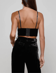 Back view of L’AGENCE Aislin Velvet Bralette Top with adjustable straps.