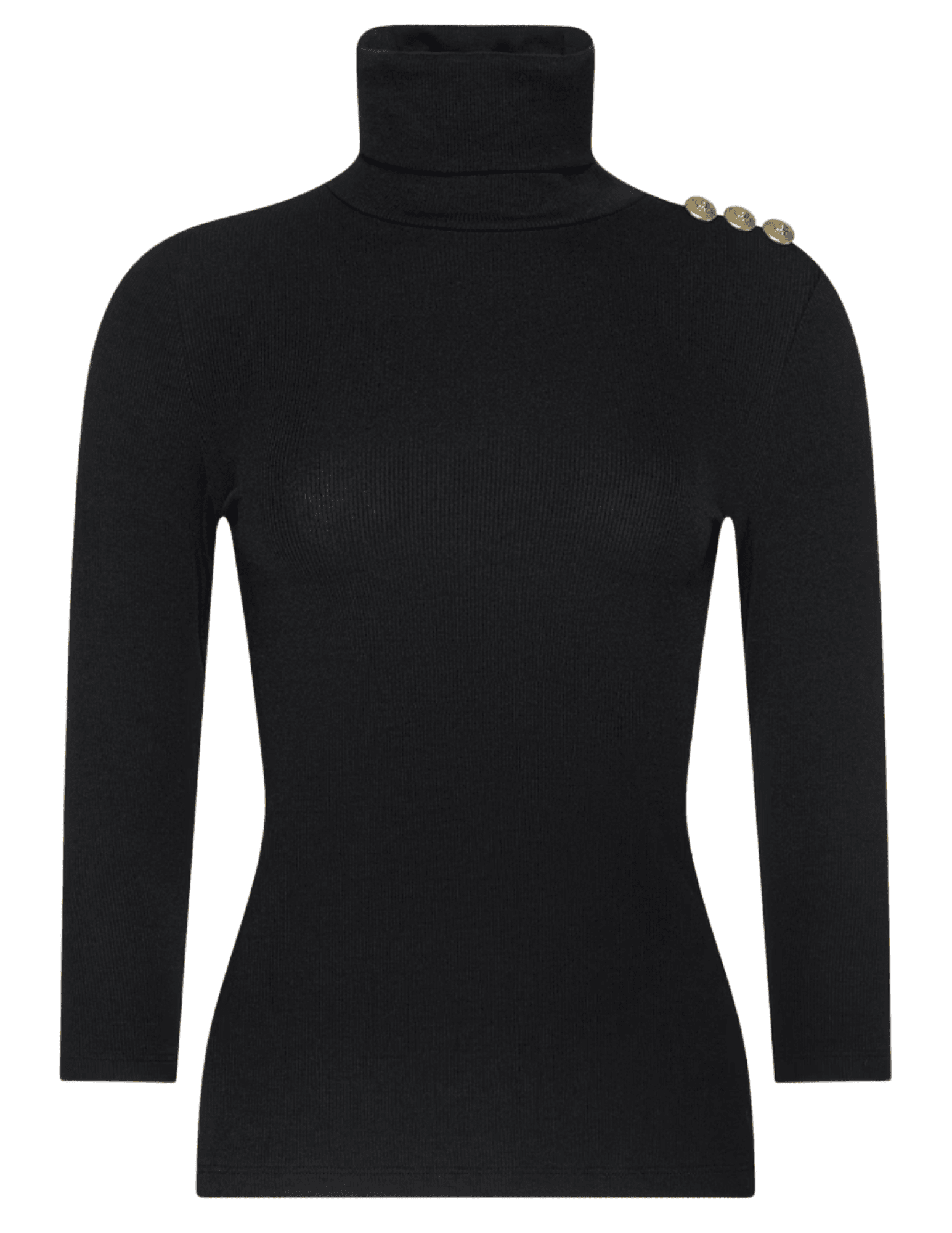 L'AGENCE Aja Three Quarter Sleeve Turtleneck in Black & Gold