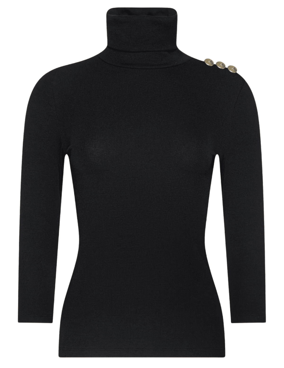 L'AGENCE Aja Three Quarter Sleeve Turtleneck in Black & Gold