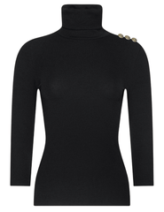 L'AGENCE Aja Three Quarter Sleeve Turtleneck in Black & Gold