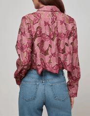 L’Agence Akemi Lace Cropped Blouse in Mauve Multi Eyelet with floral embroidery back view
