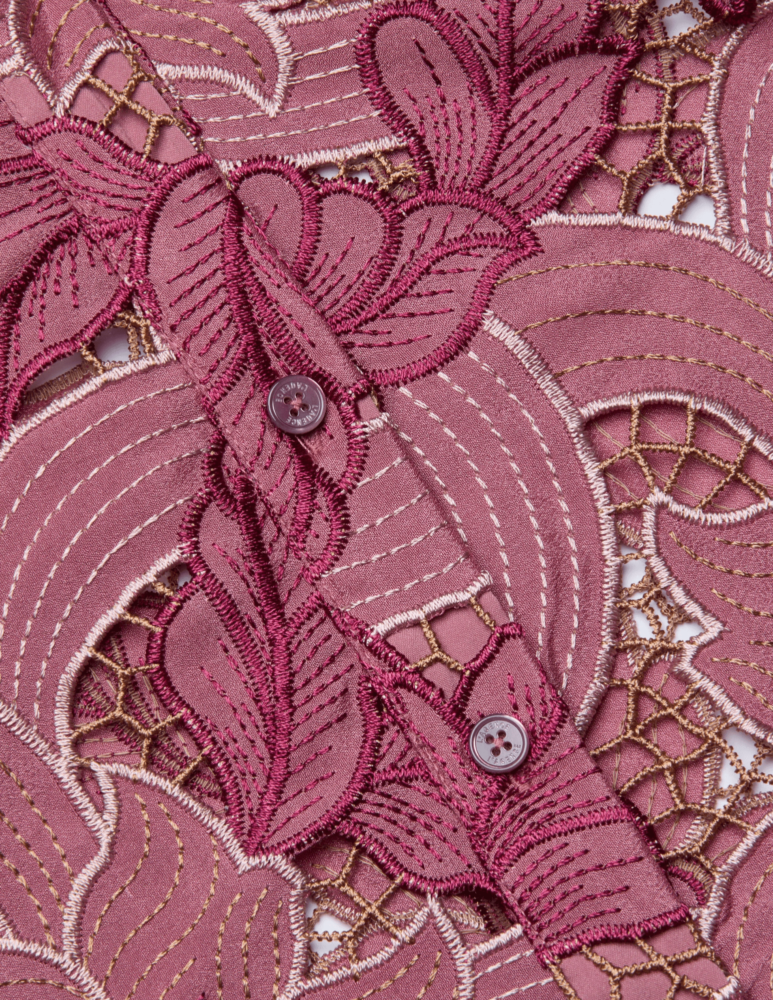 L’Agence Akemi Lace Cropped Blouse in Mauve Multi Eyelet with floral embroidery closeup detail