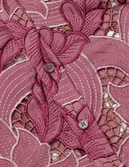 L’Agence Akemi Lace Cropped Blouse in Mauve Multi Eyelet with floral embroidery closeup detail