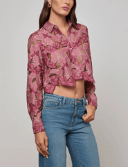 L’Agence Akemi Lace Cropped Blouse in Mauve Multi Eyelet with floral embroidery side view
