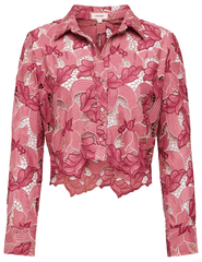 L’Agence Akemi Lace Cropped Blouse in Mauve Multi Eyelet with floral embroidery