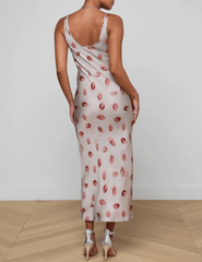 L’AGENCE Akiva scoop neck midi dress in taupe faded kiss print