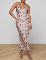 L'AGENCE Akiya Scoop Neck Midi Dress in Taupe Dark Red Faded Kiss