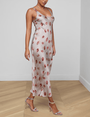 L’AGENCE Akiva scoop neck midi dress in taupe faded kiss print