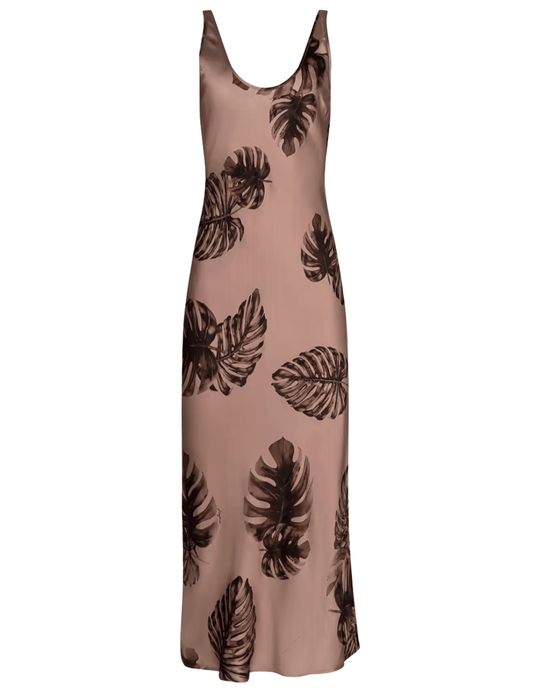 L’AGENCE Akiya hazelnut palm print midi dress 