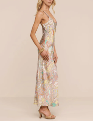 Side view of L'AGENCE Akiya scoop neck paisley maxi dress