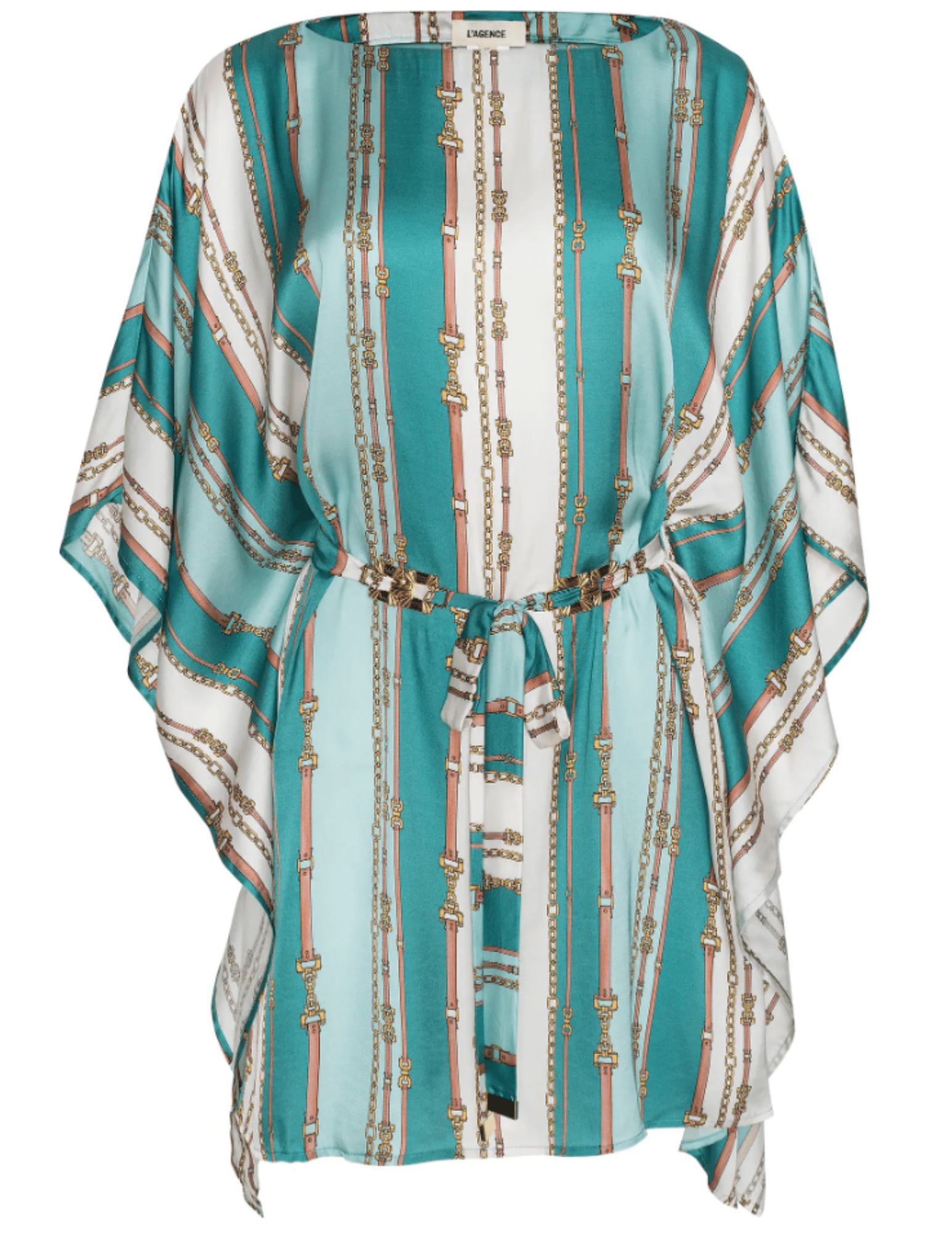 L’AGENCE Alia Cover-Up Tunic in Light Sage Belt Stripe front view