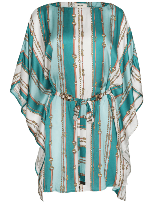 L’AGENCE Alia Cover-Up Tunic in Light Sage Belt Stripe front view