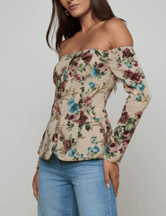 Side view of L’AGENCE Alice floral tapestry blazer