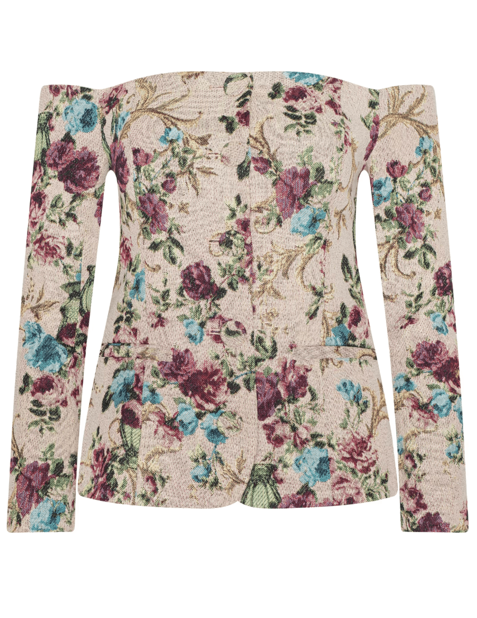 L’AGENCE Alice off-shoulder blazer in multi floral tapestry