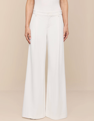 Front view of L'AGENCE Allanah white tailored wide leg trousers