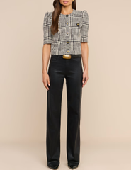Full body view of L'AGENCE Allegra Short Sleeve Jacket Black White Glen Plaid