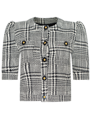 L'AGENCE Allegra Short Sleeve Jacket Black White Glen Plaid