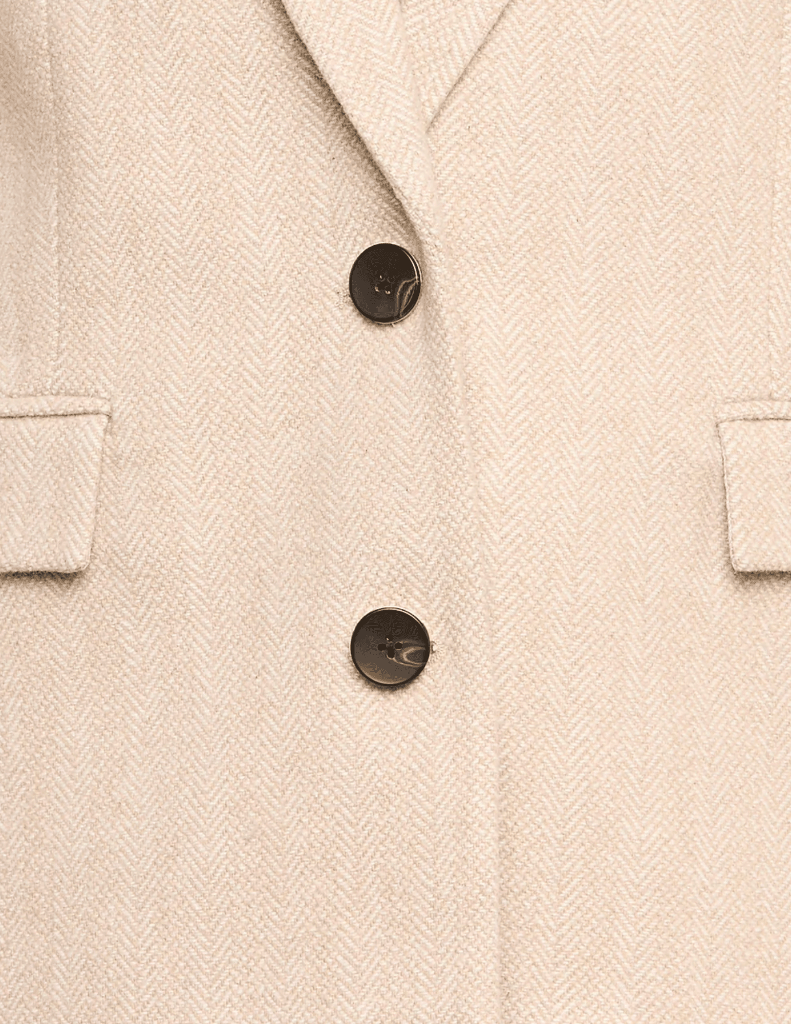 Button and fabric close up view of L'AGENCE Amelie Herringbone Blazer Cappuccino Ivory Tweed