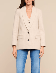 Front view of L'AGENCE Amelie Herringbone Blazer Cappuccino Ivory Tweed