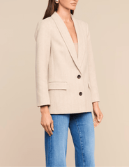 Side view of L'AGENCE Amelie Herringbone Blazer Cappuccino Ivory Tweed