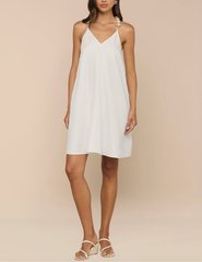 L'AGENCE Amora Pearl Strap Shift Dress in Ivory front view