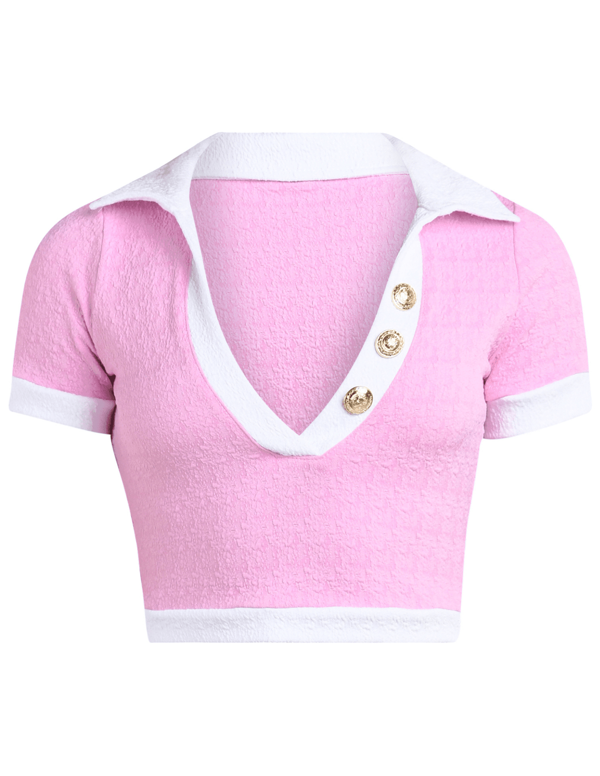 L’AGENCE Anastasia cropped polo rashguard in blush and white