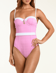 Front view of L’AGENCE Anastasia one-piece swimsuit in blush and white