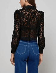 Black lace cropped blouse with scalloped hem by L’AGENCE