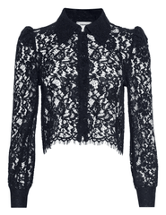 Black lace cropped blouse with scalloped hem by L’AGENCE