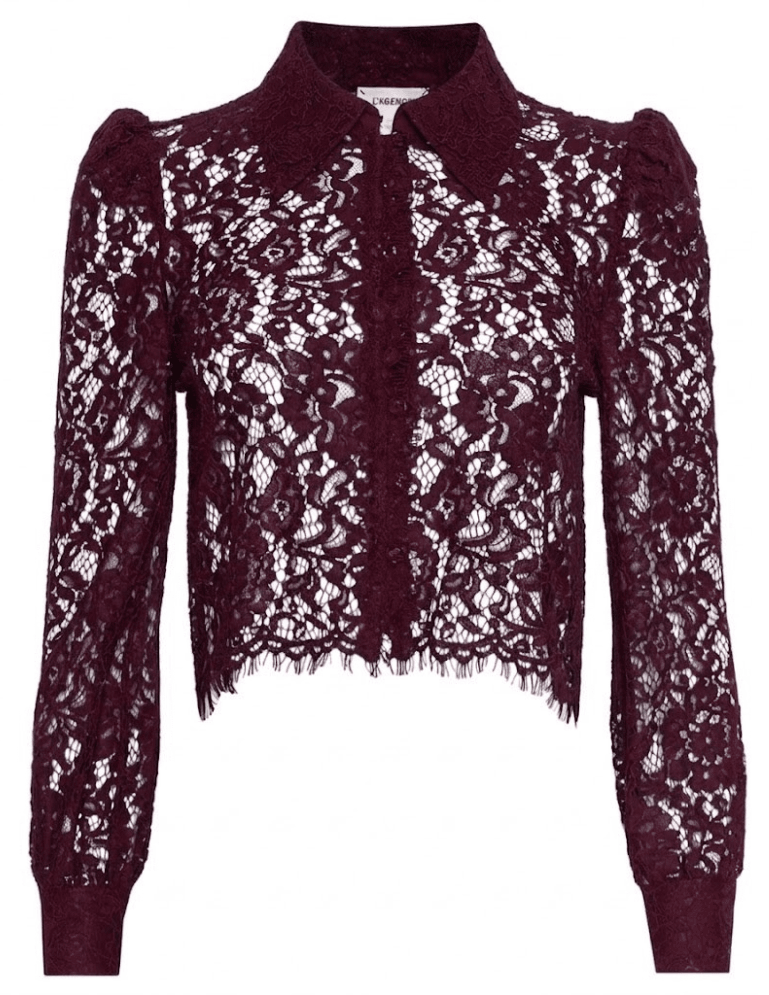L'AGENCE Anita Lace Cropped Blouse in Deep Sangria