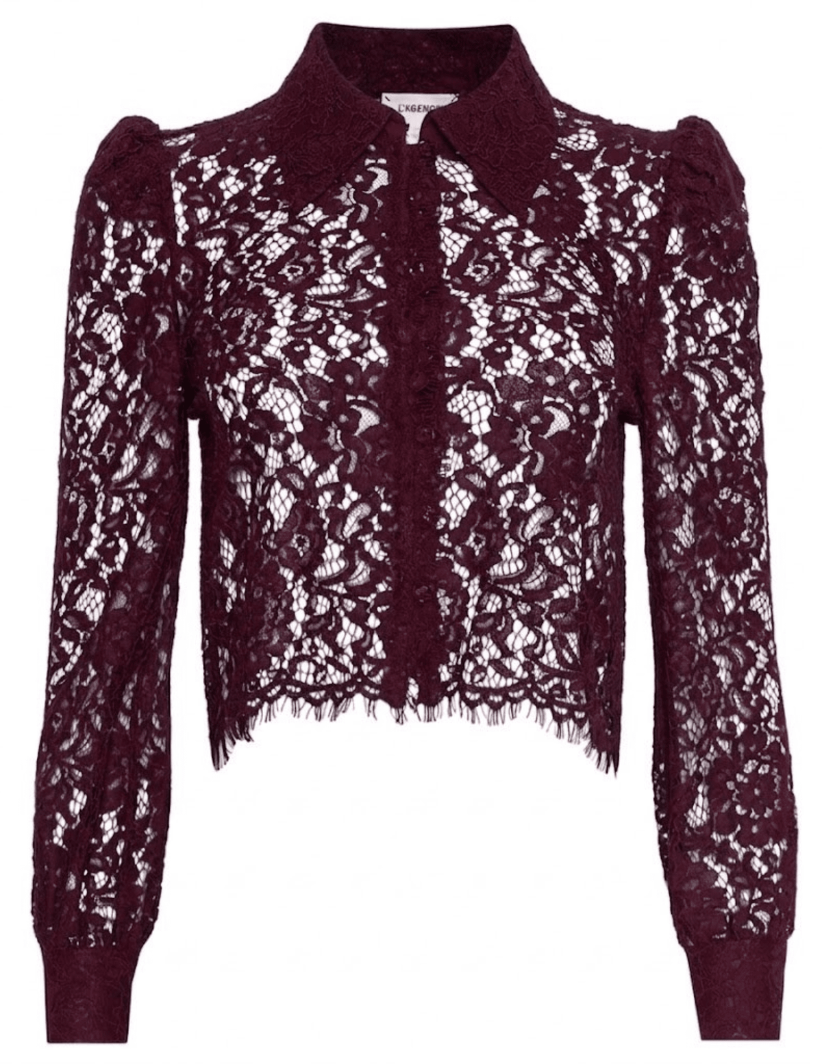 L'AGENCE Anita Lace Cropped Blouse in Deep Sangria