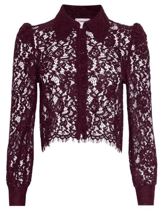L'AGENCE Anita Lace Cropped Blouse in Deep Sangria