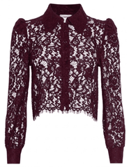 L'AGENCE Anita Lace Cropped Blouse in Deep Sangria