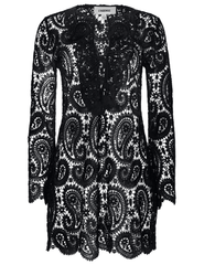 L’AGENCE Ansley Crochet Long Sleeve Cover-Up Mini Dress in Black