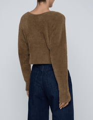 L’AGENCE Antonella Cross Front Sweater in Driftwood, back view.